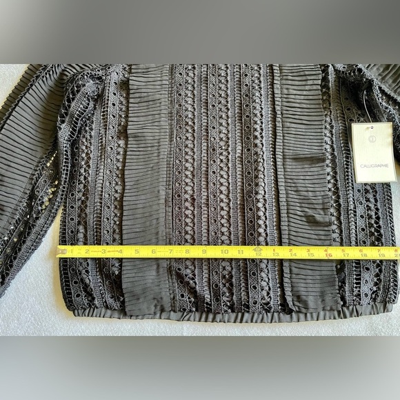 Calligraphie Black Laced Ruffles Long Sleeve Blouse Top Size Medium New! - Picture 3 of 6